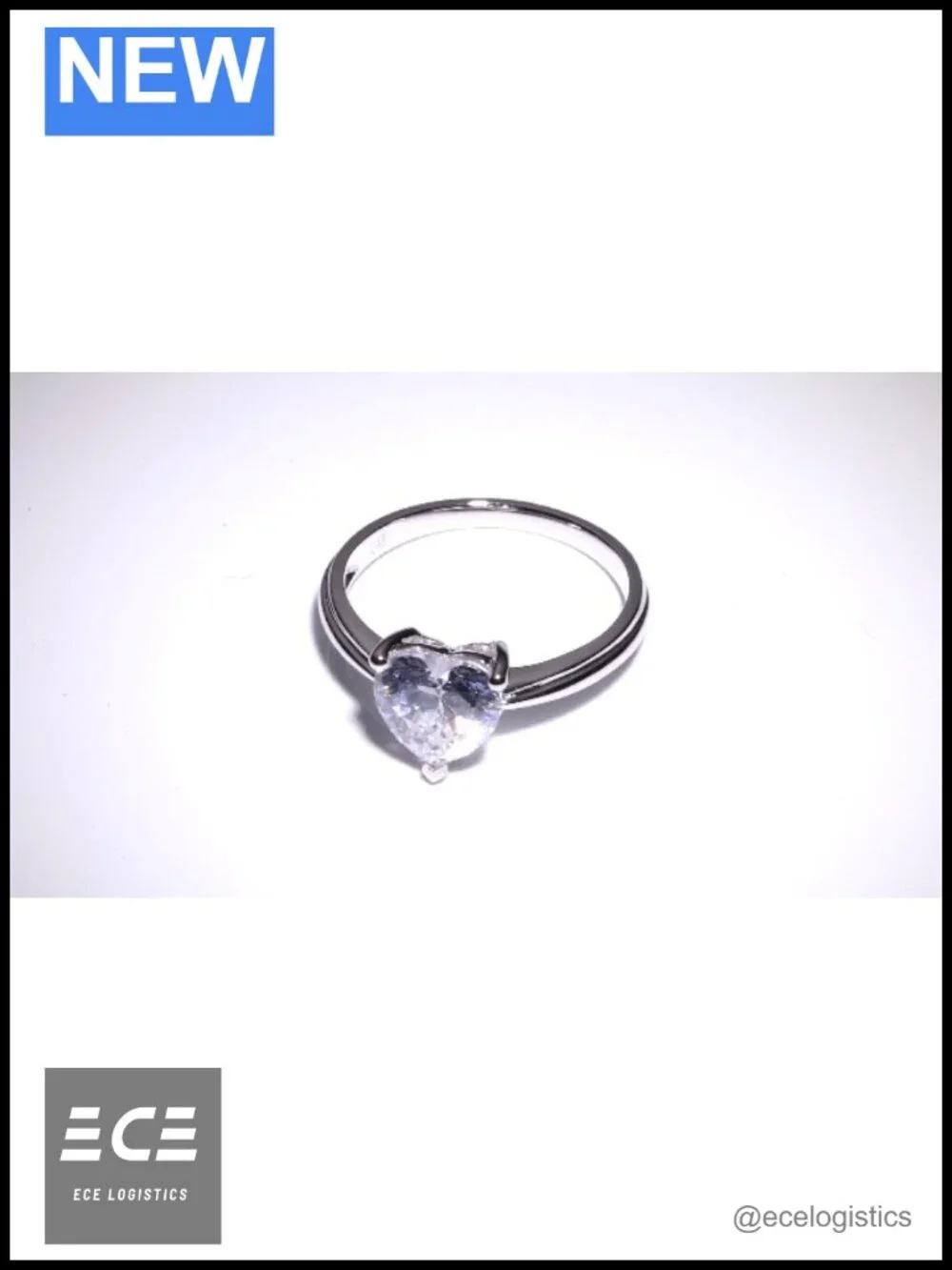 14k White Gold Simulated Heart Diamond Engagement Ring Raised Shank Bridal